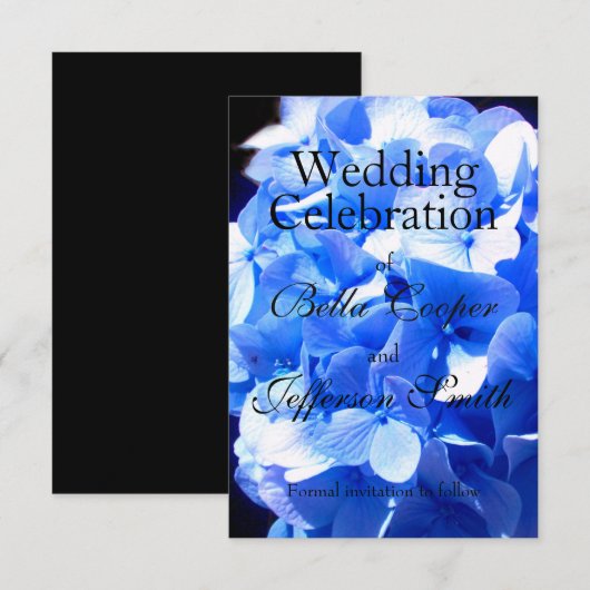 Kobaltblauwe bloemige elegante blauwe hortensia's save the date (Voorkant / Achterkant)