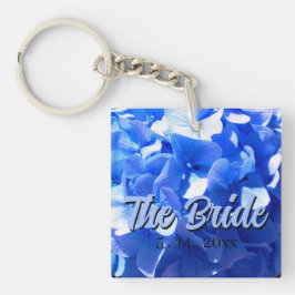 Kobaltblauwe bloemige elegante blauwe hortensia's sleutelhanger