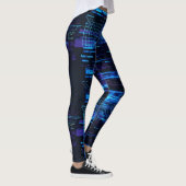 Kobaltblauwe Cyber Glitch Matrix Datastroom Leggings (Rechts)