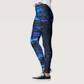 Kobaltblauwe Cyber Glitch Matrix Datastroom Leggings (Links)