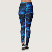 Kobaltblauwe Cyber Glitch Matrix Datastroom Leggings (Achterkant)
