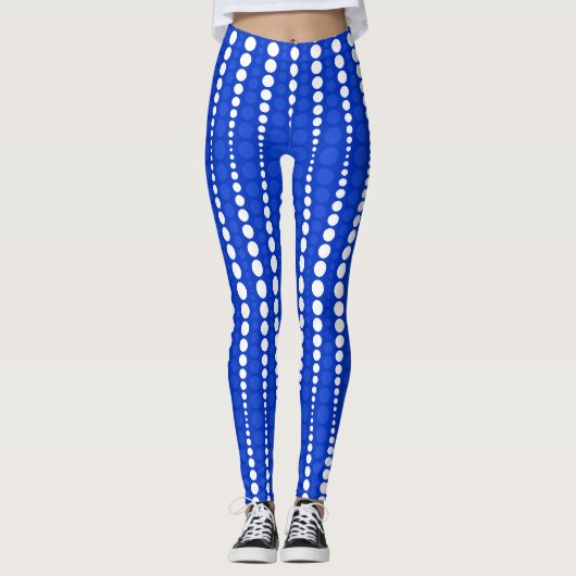 Kobaltblauwe en witte stippenleggings leggings (Voorkant)