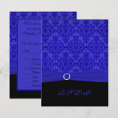 Kobaltblauwe en zwarte Damask RSVP-kaart Kaart (Voorkant / Achterkant)