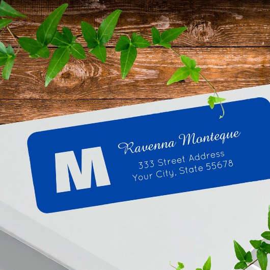 Kobaltblauwe gepersonaliseerde monogram letter naa etiket