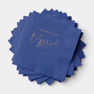 Kobaltblauwe gouden schrift Bat Mitzvah Persoonlij Folie Servetten