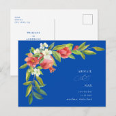 Kobaltblauwe Granaatappel Trouw Save the Date Briefkaart (Voorkant / Achterkant)