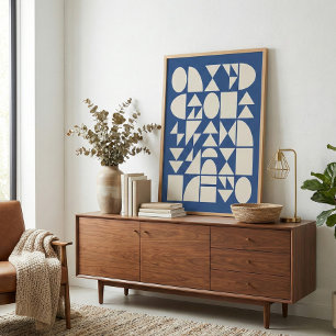 Kobaltblauwe moderne geometrische vormen kunst poster