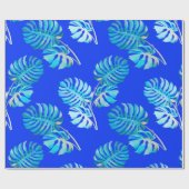 Kobaltblauwe Monstera Bries Cadeaupapier (Vlak)