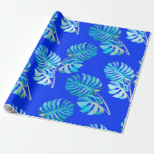 Kobaltblauwe Monstera Bries Cadeaupapier (Uitgerold)