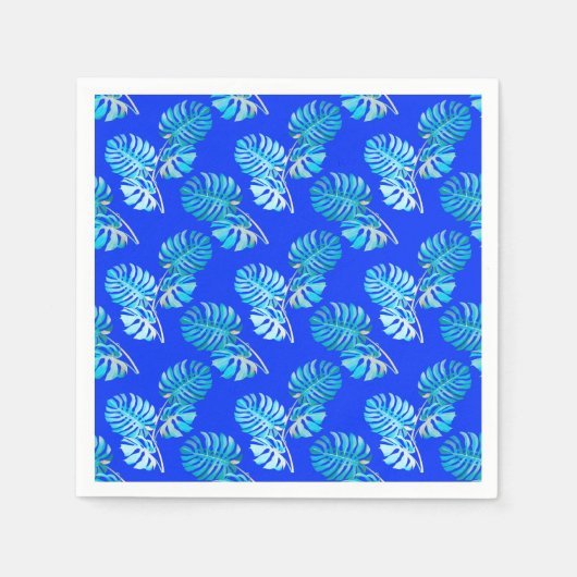 Kobaltblauwe Monstera Bries Servet (Voorkant)