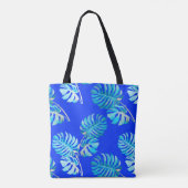 Kobaltblauwe Monstera Bries Tote Bag (Achterkant)