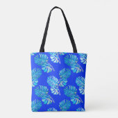 Kobaltblauwe Monstera Bries Tote Bag (Achterkant)