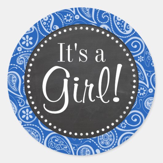 Kobaltblauwe Paisley;  krijtbord Ronde Sticker (Voorkant)