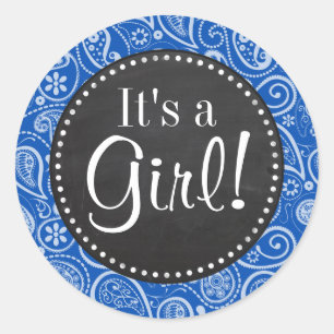 Kobaltblauwe Paisley;  krijtbord Ronde Sticker