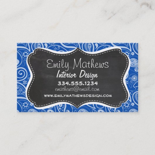 Kobaltblauwe Paisley;  krijtbord Visitekaartje (Voorkant)