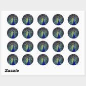 Kobaltblauwe Pauw Ronde Sticker (Vel)