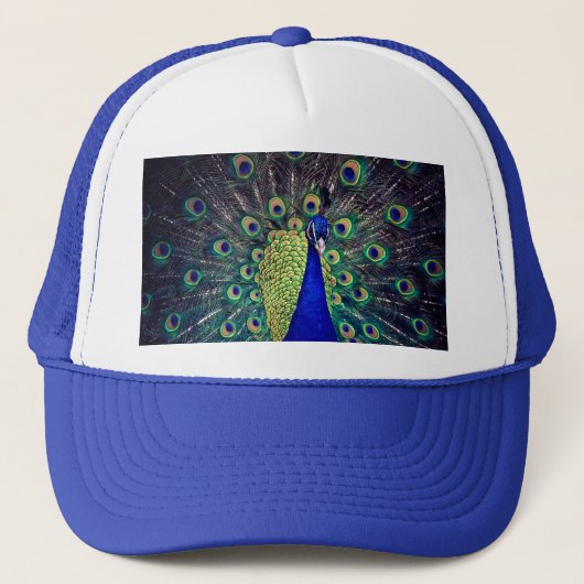 Kobaltblauwe Pauw Trucker Pet (Voorkant)
