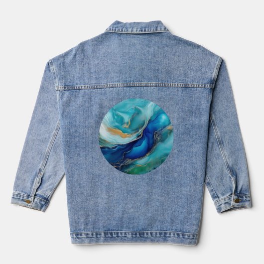 Kobaltblauwe stromen: een abstract perspectief denim jacket (Achterkant)