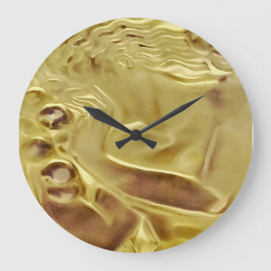 Kobaltmoondesign, kunst, klok, gouden dame, glas, grote klok