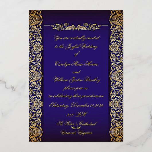 Kobalts Blue Wedding Invitation Folie Uitnodiging (Voorkant)