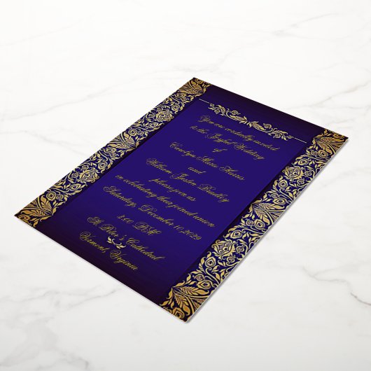 Kobalts Blue  Wedding Invitation Folie Uitnodiging (Gedraaid)