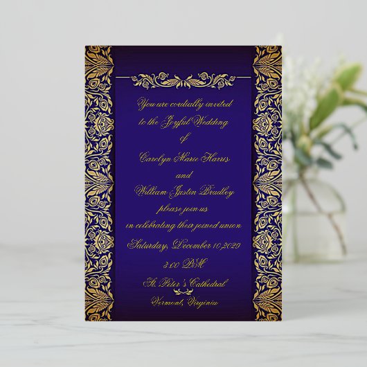 Kobalts Blue  Wedding Invitation Folie Uitnodiging (Staand Voorkant)