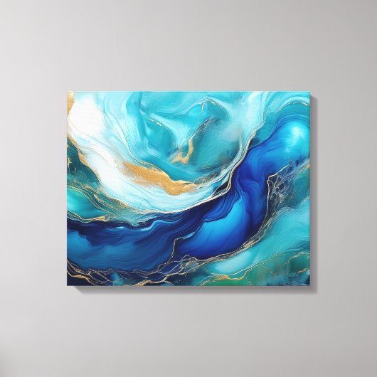 Kobaltstromen: Een Oceanische Abstracte Canvasprin Canvas Afdruk (Voorkant)