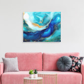 Kobaltstromen: Een Oceanische Abstracte Canvasprin Canvas Afdruk (Insitu (Woonkamer))
