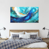 Kobaltstromen: een oceanische Abstracte canvasprin Canvas Afdruk (Insitu (Slaapkamer))