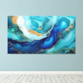 Kobaltstromen: een oceanische Abstracte canvasprin Canvas Afdruk (Insitu (Houten vloer))