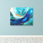 Kobaltstromen: Een Oceanische Abstracte Canvasprin Canvas Afdruk (Insitu (Houten vloer))