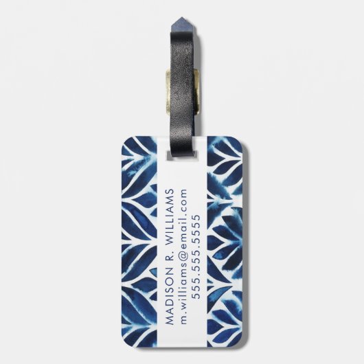 KobaltWaterverf Tegels IV Bagagelabel (Achterkant verticaal)