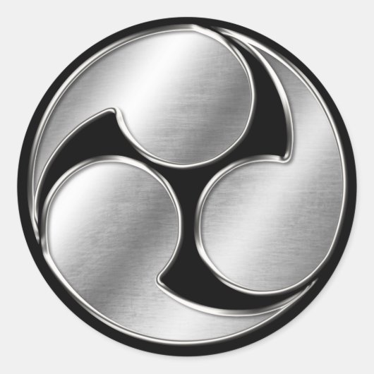 Kobayakawa Clan Kamon Silver Chrome Ronde Sticker (Voorkant)
