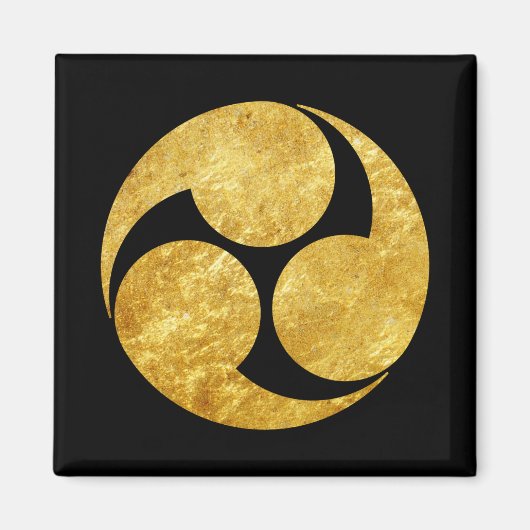 Kobayakawa Mon Japanse clan faux goud in zwart Magneet (Voorkant)