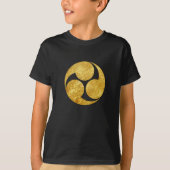 Kobayakawa Mon Japanse clan faux goud in zwart T-shirt (Voorkant)