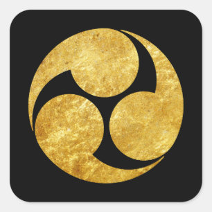 Kobayakawa Mon Japanse clan faux goud in zwart Vierkante Sticker