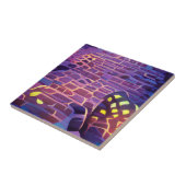 Kobbelstenen achterlicht paarse gele grafische kun tegeltje (Zijkant)