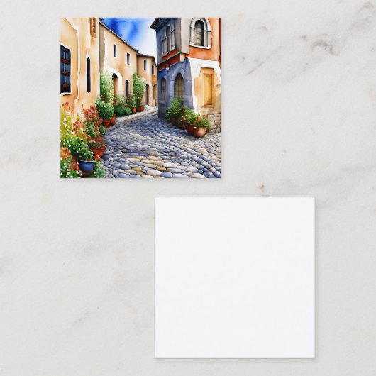 Kobbelstenen pad in een mediterrane omgeving vierkante visitekaartje (Voorkant / Achterkant)