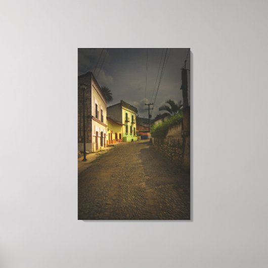 Kobblestone Road & Yellow Build in Mexico Canvas Afdruk (Voorkant)