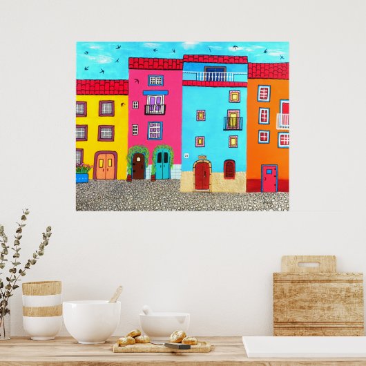 Kobblestone Streets van Sardinië Poster (Keuken)