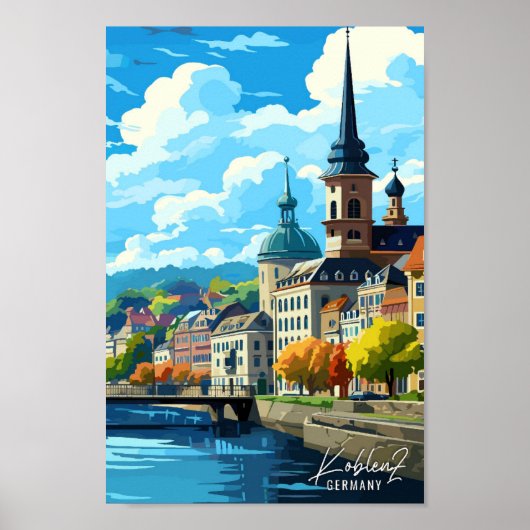 Koblenz Duitsland Kunst Vintage Reizen Illustratie Poster (Voorkant)