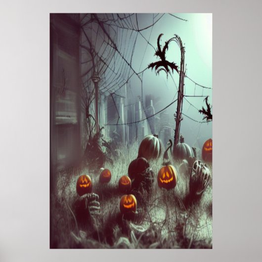 Kobwebben en pompoen | AI Art Poster (Voorkant)