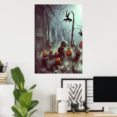 Kobwebben en pompoen | AI Art Poster (Thuiskantoor)