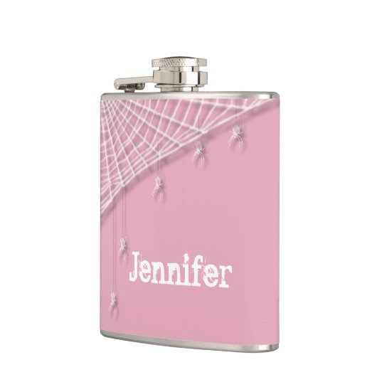 Kobwebben en witte spinnen heupfles (Links)