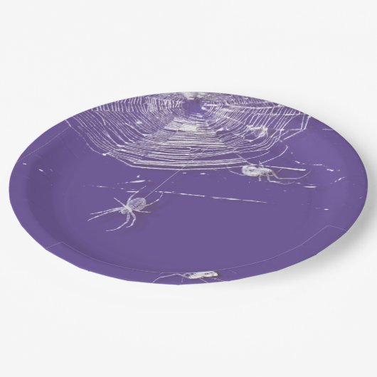 Kobwebben en witte spinnen papieren bordje (Gekanteld)