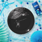 Kobwebben en witte spinnen papieren bordje (Feest)