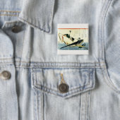 Kochi (Bartail Flathead) Hiroshige's Japanse vis Vierkante Button 5,1 Cm (In situ)