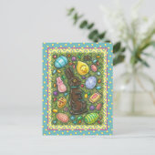 KOCOLAAT EASTER BUNNY, CHICK, EIEREN, JELLY BEANS FEESTDAGENKAART (Staand voorkant)