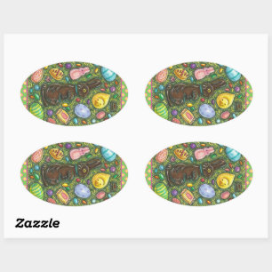 KOCOLAAT EENVOUDIGERE BUNNY, CHICK, EIEREN, JELLY OVALE STICKER