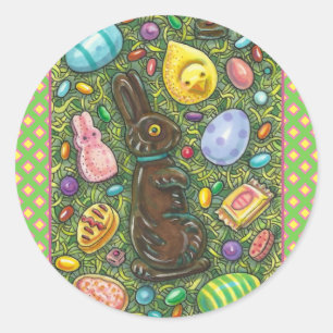 KOCOLAAT EENVOUDIGERE BUNNY, CHICK, EIEREN, JELLY  RONDE STICKER